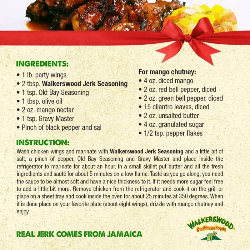 jerk wings mango chutney Walkers Wood Caribbean Foods